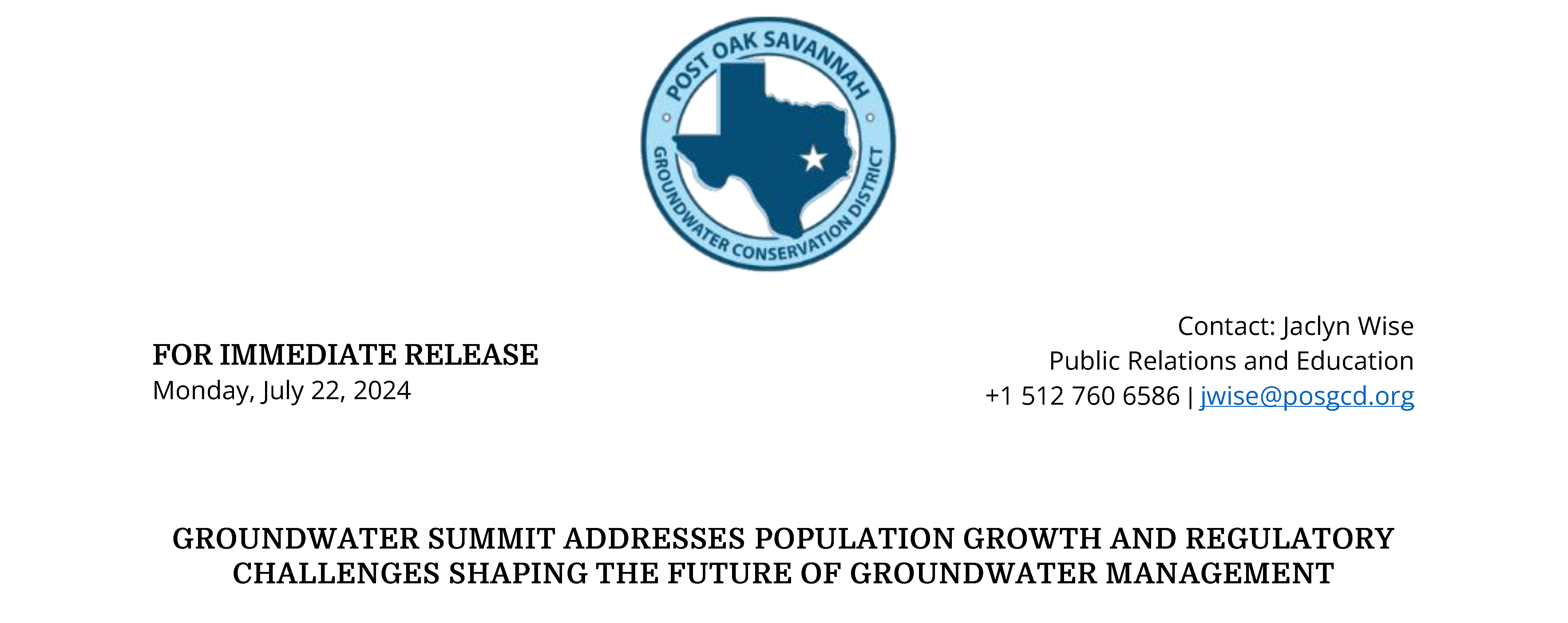 Press Release – Groundwater Summit Addresses Population Growth and Regulatory Challenges Shaping the Future of Groundwater